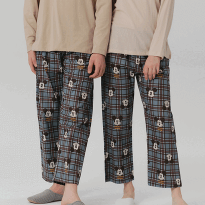[정품] 밐키 체크 사계절 긴팔 밴딩 잠옷 바지 커플 팬츠