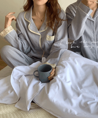 파스텔 레이스 잠옷 상하세트 커플 2type