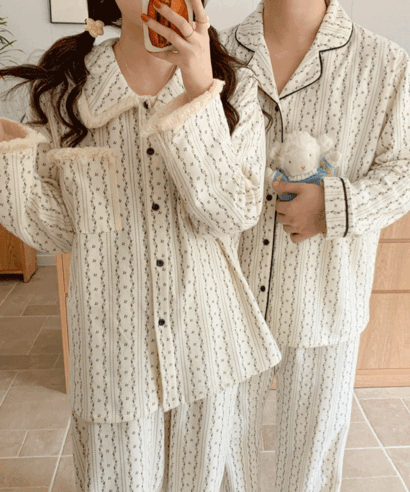 도톰 인디 웜 커플 잠옷 상하세트 파자마 홈웨어 2type