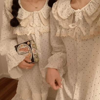 레이스커튼콜 땡땡이 여성잠옷 파자마 원피스 홈웨어 2type