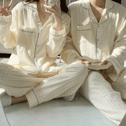 레몬 긴팔 신혼부부 커플 잠옷 상하세트 파자마파티 홈웨어 2type