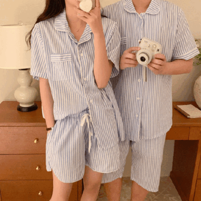 썸머 클래식 스트라이프 여름 신혼부부 커플 잠옷 파자마세트 2color
