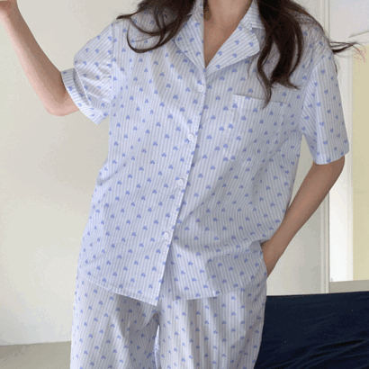 블루하트 베이직 반팔 긴바지 여성잠옷세트 파자마 홈웨어