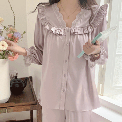 여성잠옷세트 마리 레이스 가벼운 실키 부드러운 파자마 홈웨어